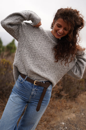 Skórzany pasek z poprzeczną szlufką GRANO CHOCOLATE