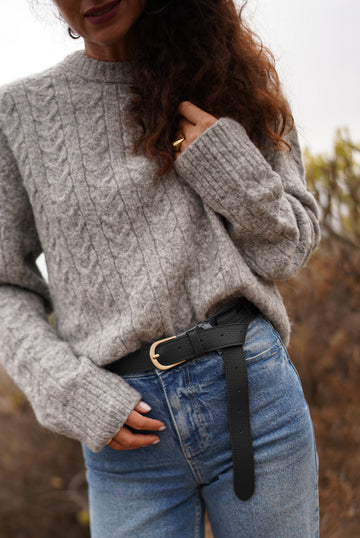 Skórzany pasek z poprzeczną szlufką GRANO BLACK