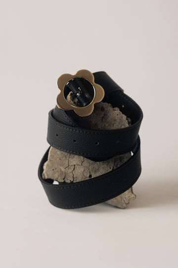 Skórzany pasek z klamrą FLORES GRANO BLACK