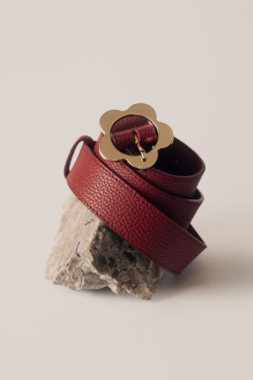 Skórzany pasek z klamrą FLORES GRANO BORDO